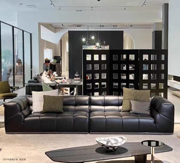 Eco-Genuine Leather Sofa with Russian Larch Frame Leather Settee Sofas - Image 6