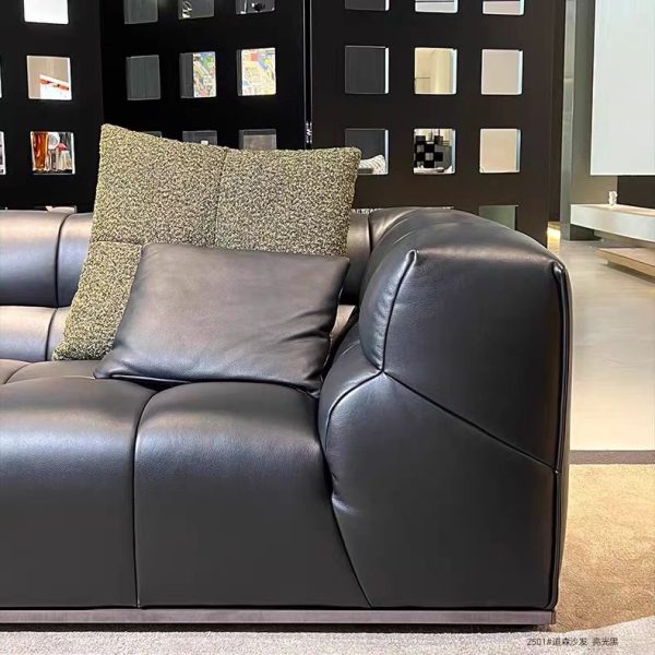 Eco-Genuine Leather Sofa with Russian Larch Frame Leather Settee Sofas - Image 3
