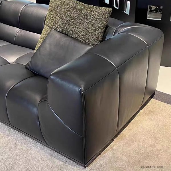 Eco-Genuine Leather Sofa with Russian Larch Frame Leather Settee Sofas - Image 4