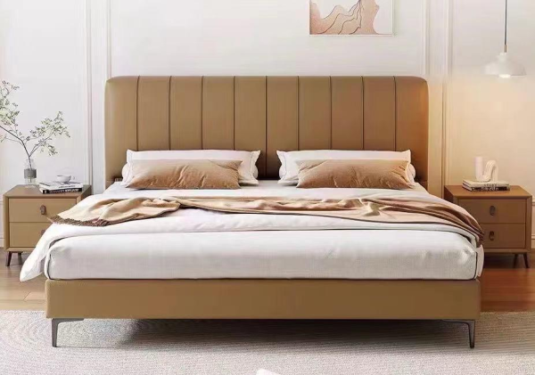 Italian Full Grain Leather Bed Queen Modern Design