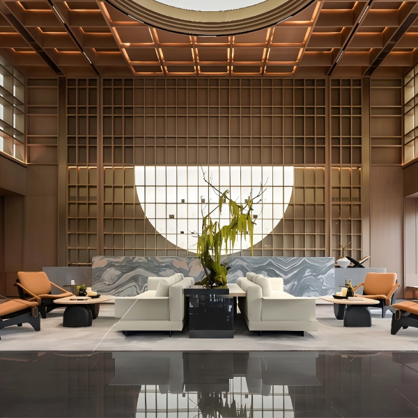 Boutique hotel lobby furniture modern solid wood sofa customizable