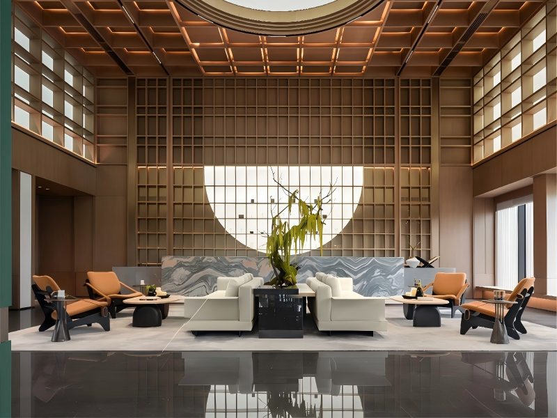 Boutique hotel lobby furniture modern solid wood sofa customizable