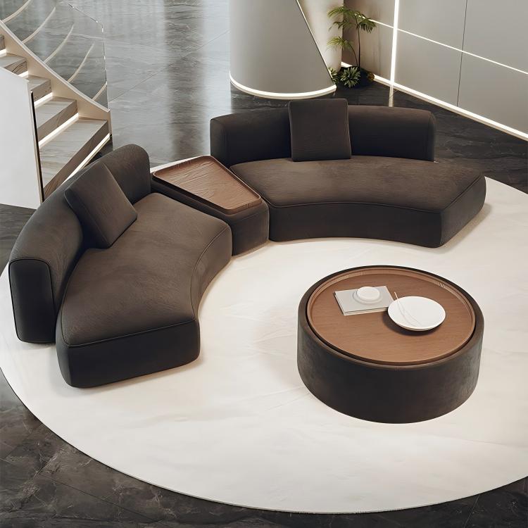 Bespoke curved modular sofa set with custom hidden storage coffee table E1 eco board
