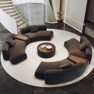 Luxury custom curved modular sofa set with hidden storage coffee table for villa living room