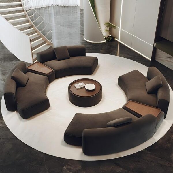 Luxury custom curved modular sofa set with hidden storage coffee table for villa living room
