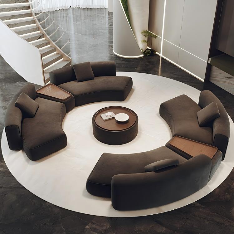 Luxury custom curved modular sofa set with hidden storage coffee table for villa living room