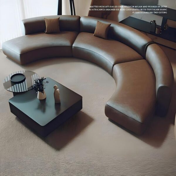 Round Curved Modular Leather Sofa, Commercial Reception Lounge Furniture for Sales Office, Real Estate Showroom, Beauty Salon