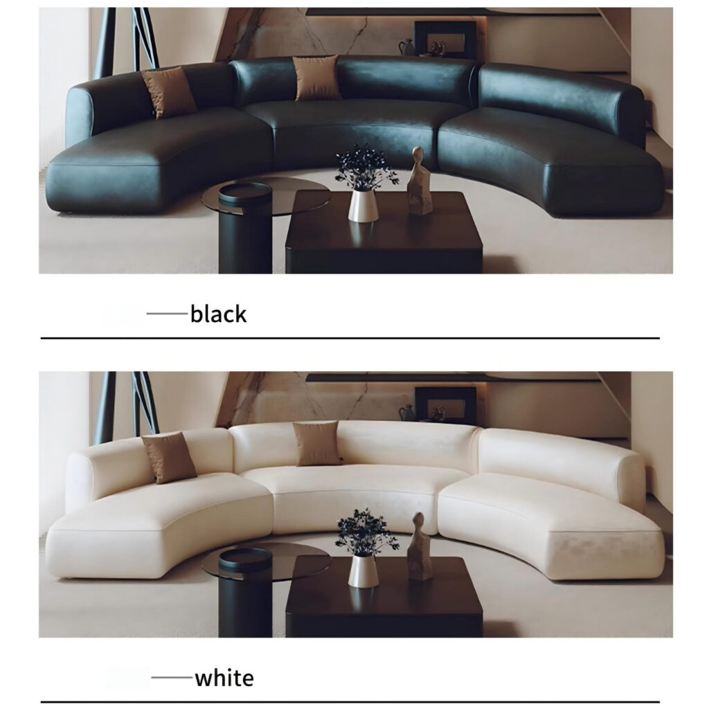 Large Curved Modular Leather Sectional Sofa, Customizable Color Options For Hotel Lobby Reception Lounge Furniture