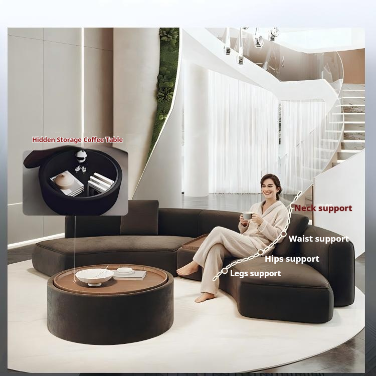 Global bespoke ergonomic curved modular sofa set custom hidden storage coffee table
