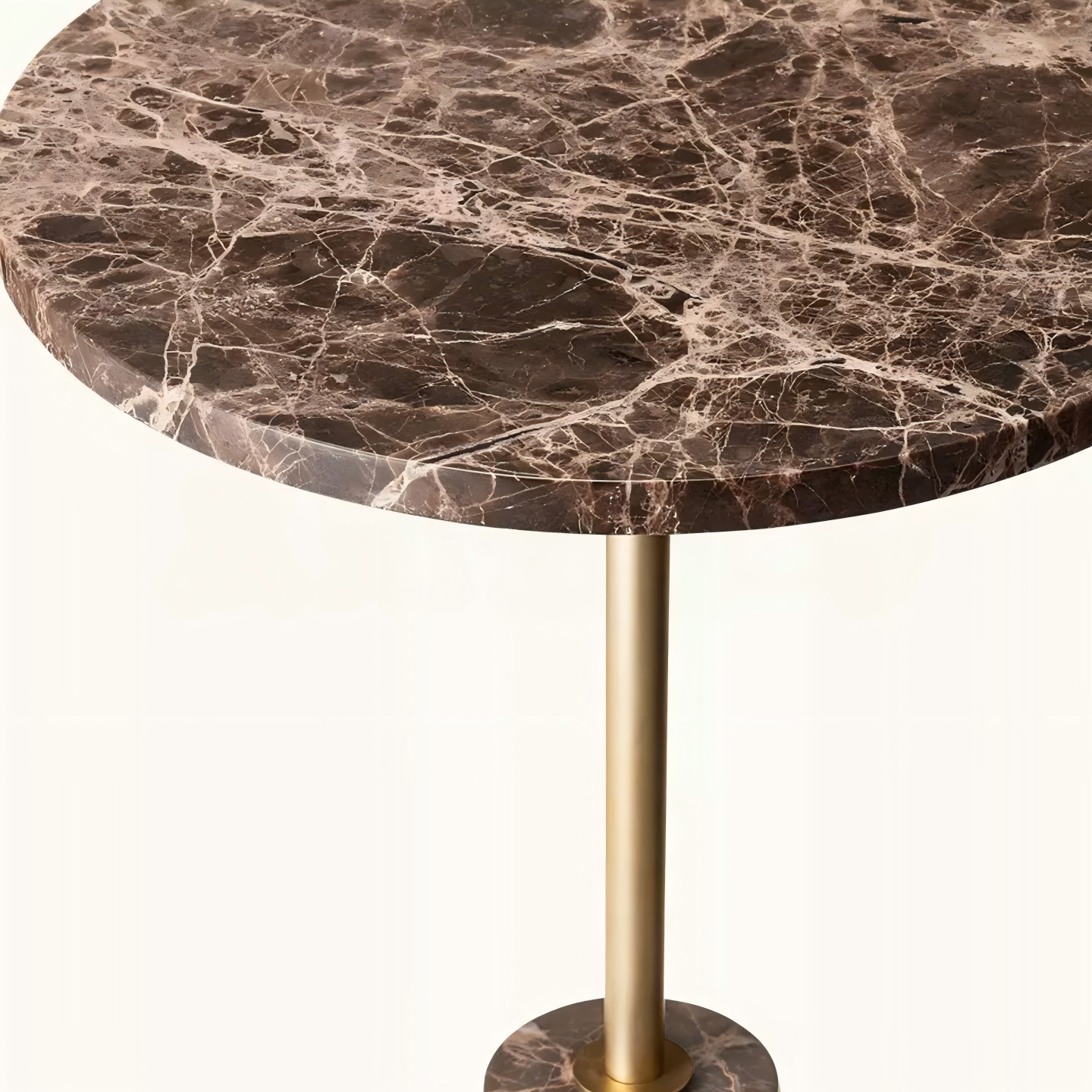 Dark emperador marble top close‑up view for italian luxury round side table stainless steel accent table