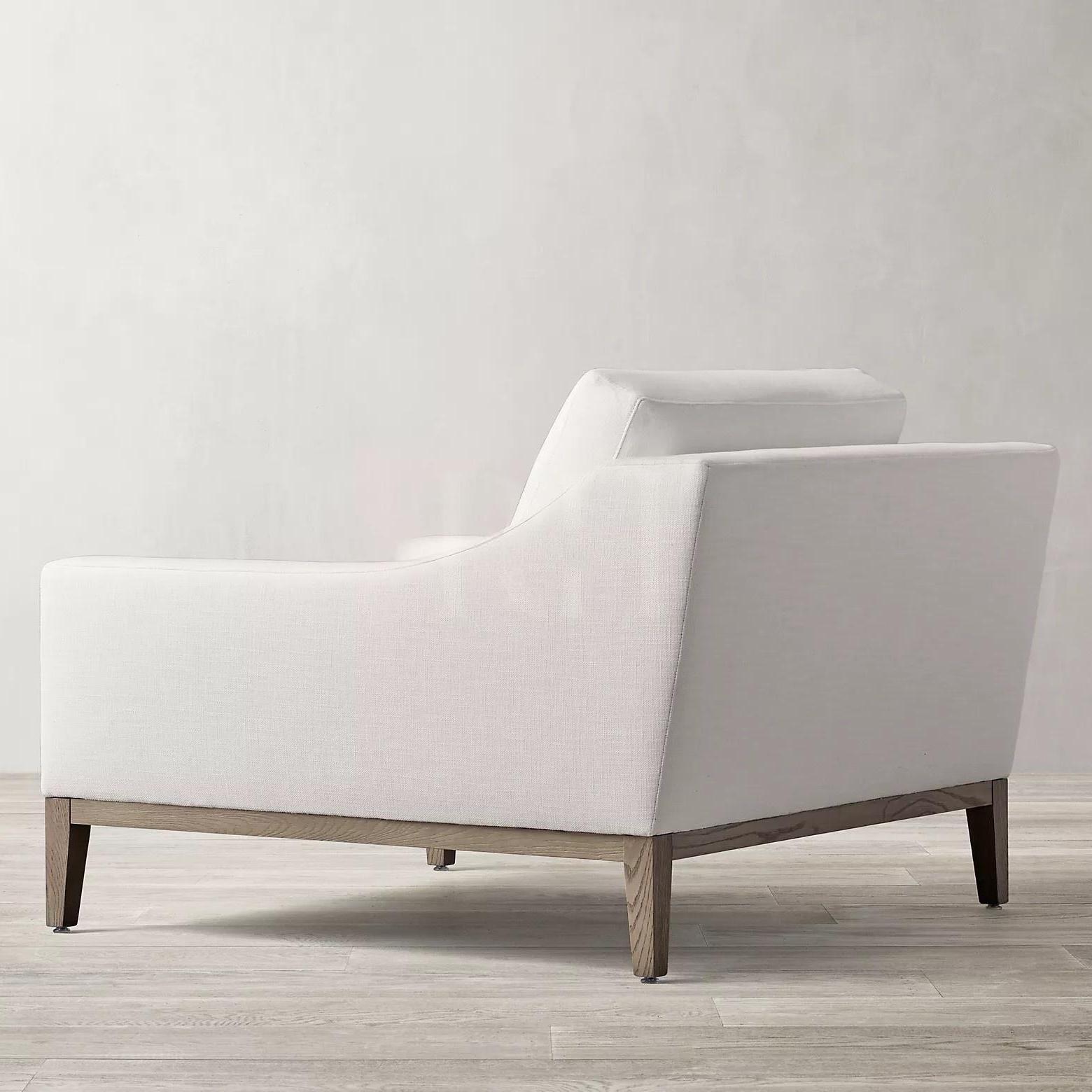 Luxury leisure accent armchair performance fabric upholstery solid oak frame, high‑resilience foam core with down feather mixed filling single sofa