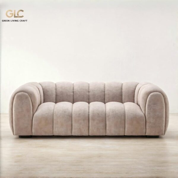 French cream pumpkin cloud sofa minimalist straight 3‑seater soft teddy fabric sofa for modern living room