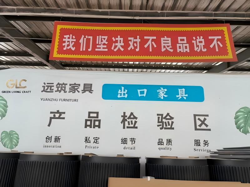Furniture factory inspection zone banner for quality control prior to shipment packing