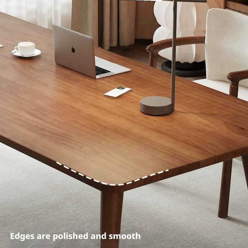 Solid wood study desk rounded corner polished smooth edge safe design home office long table