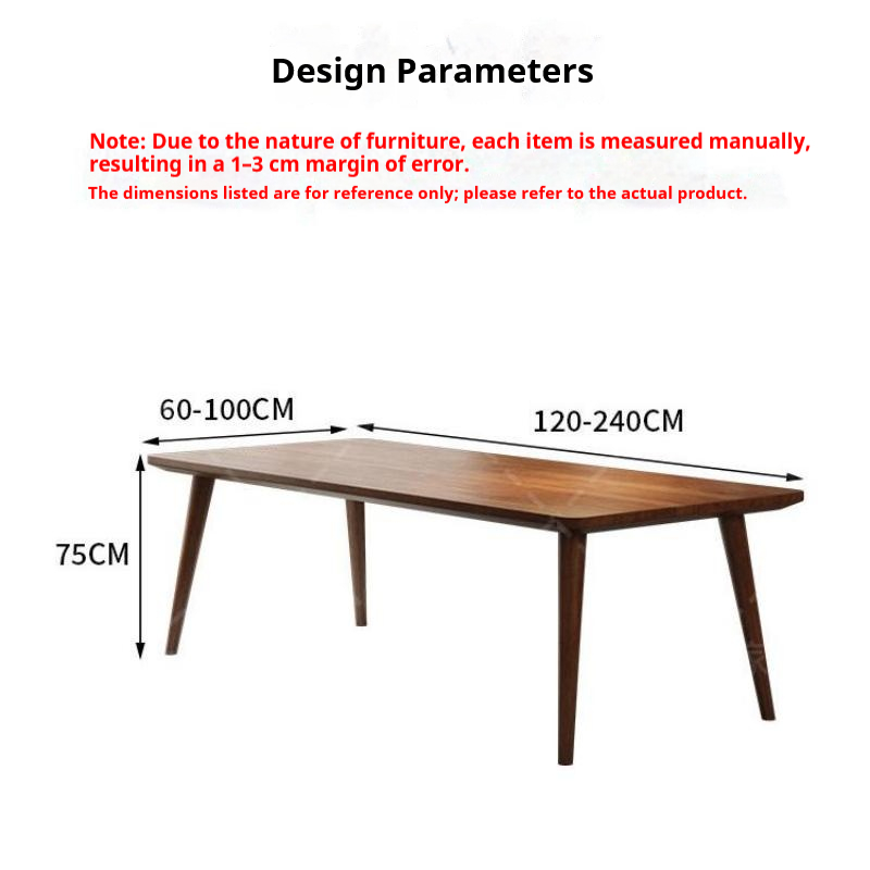 Custom solid wood desk dimension chart length 120 to 240 cm width 60 to 100 cm height 75 cm manual measurement