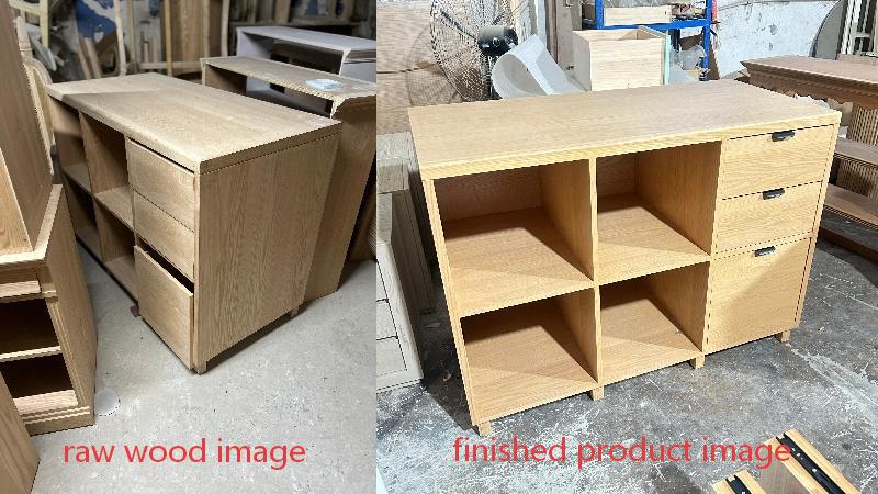 Completed custom solid wood cabinet made from a furniture design drawing
